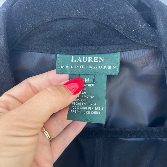 Vintage Y2K Ralph Lauren Suede Leather Wrap Long Sleeve Top Black Medium - Picture 3 of 11